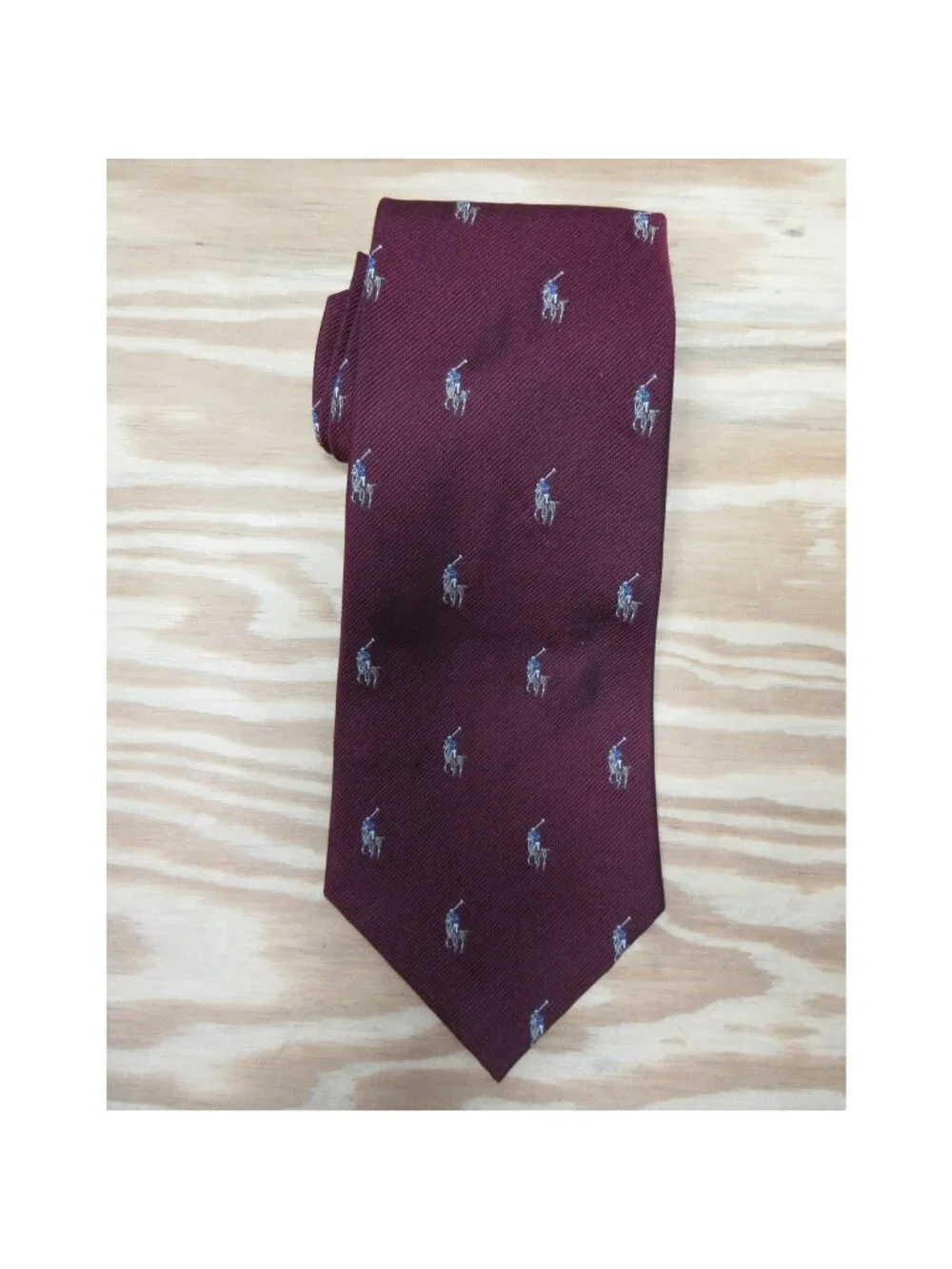 VINTAGE Polo Ralph Lauren Neck Tie Red Silk Flesh Pony AOP Textured